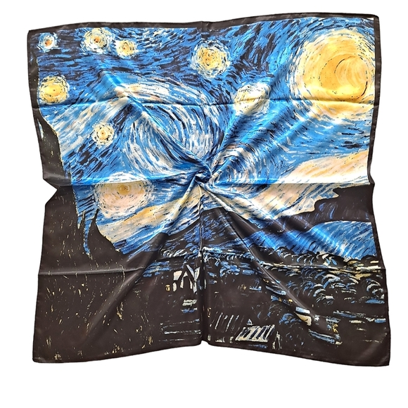 💖 2/$30 Square Satin abstract art oil painting blue Hair neck or purse Scarf - Picture 4 of 14